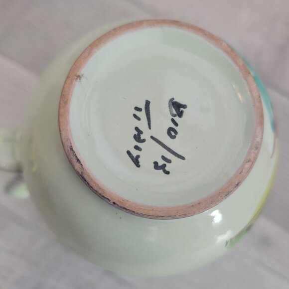 Hand-Painted Ceramic Pitcher With Cottage & Tree Design Italy Signed - Picture 5 of 6